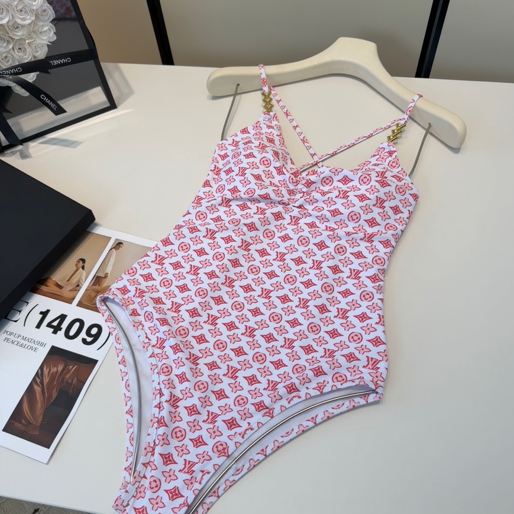 Miu Miu Pink And White Patterned Bikini